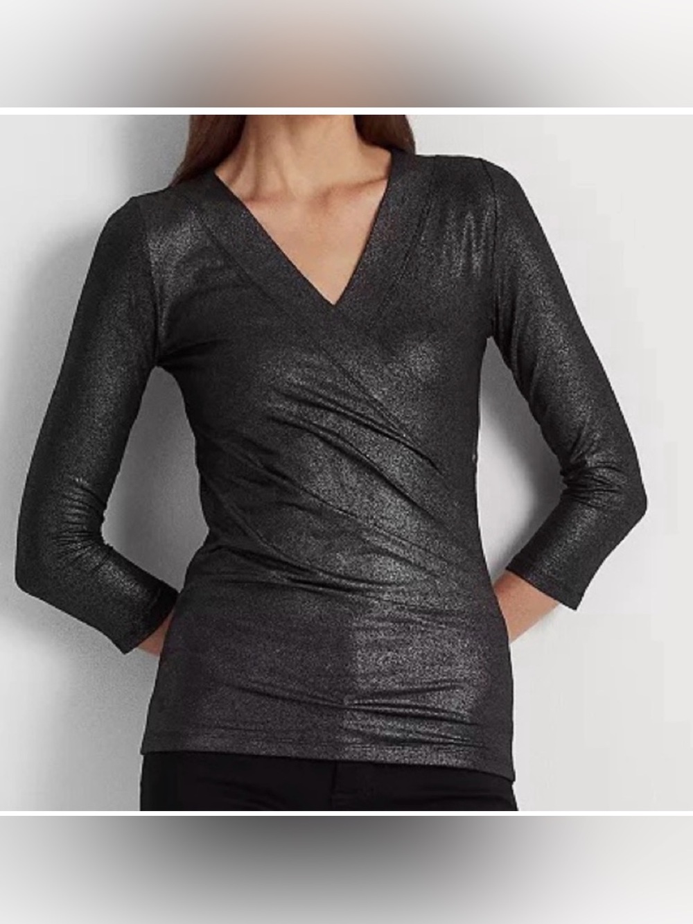 LAUREN RALPH LAUREN NEW Women's Surplice Foil-Print Stretch Jersey Top
BLACK M